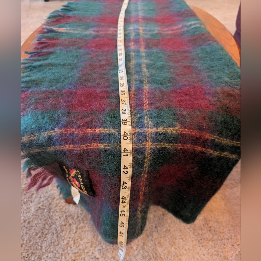 Creagaran Vintage Mohair Shawl, Teal Green & Burgundy - Picture 4 of 8